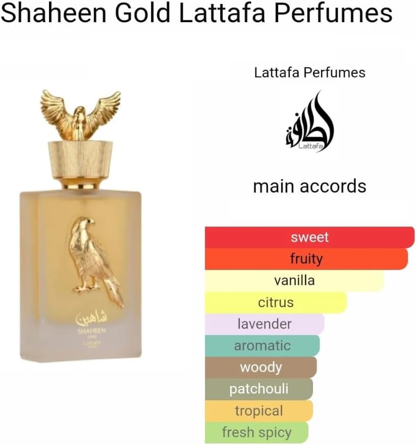 Perfume Lattafa Shaheen Gold 100ml Original Importado - Fragrância Masculina Premium Árabe Eau de Parfum