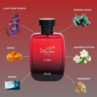 Perfume Rasasi Hawas Fire for Him 100ml Original Importado - Fragrância Masculina Premium Árabe Eau de Parfum