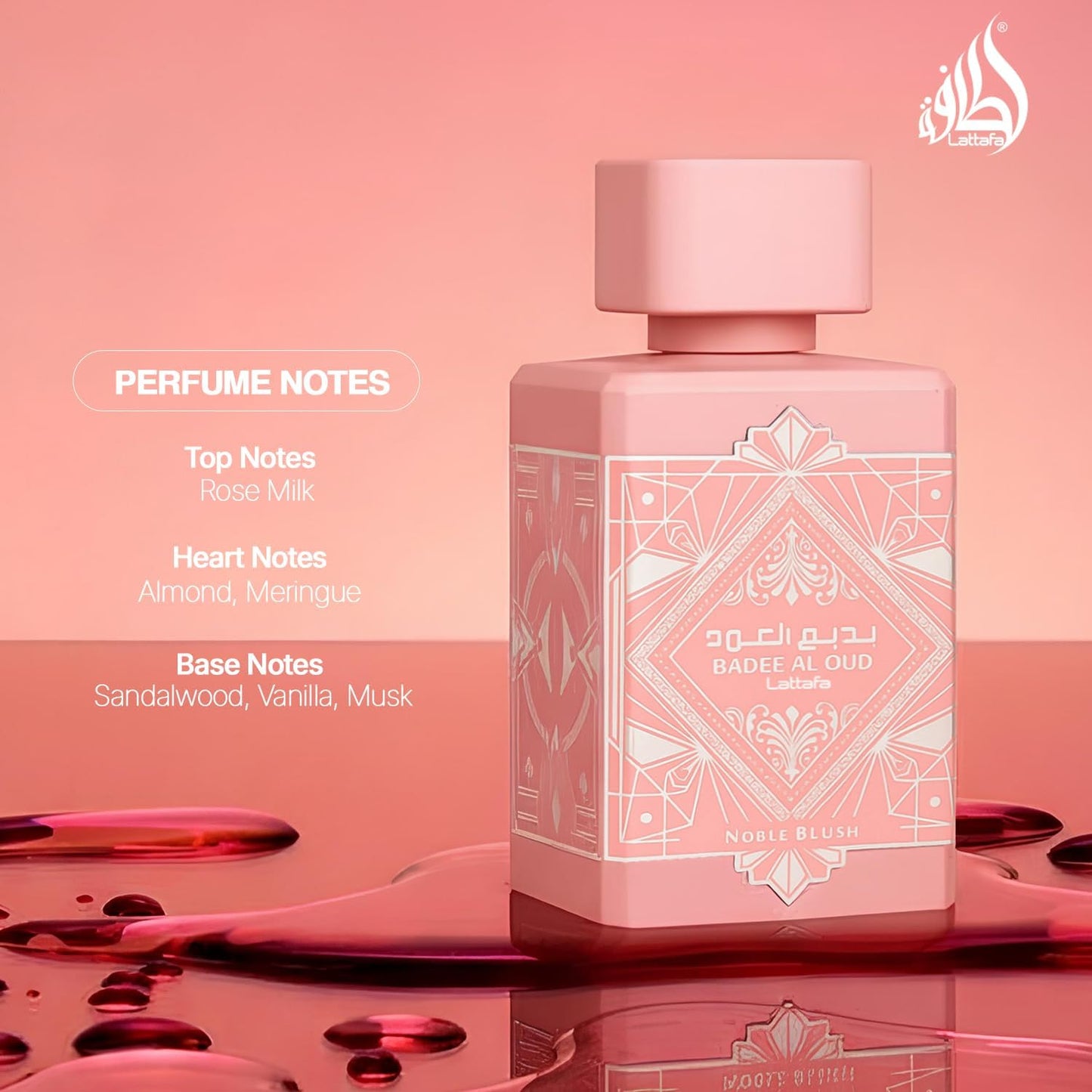 Perfume Lattafa Badee Al Oud Noble Blush 100ml Original Importado - Fragrância Feminina Premium Árabe Eau de Parfum