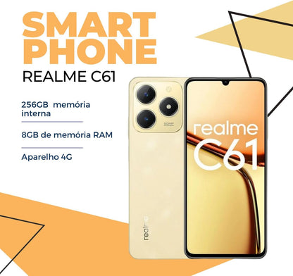 Smartphone Realme C61 256GB 8GB RAM Câmera 50MP Bateria 5000mAh Tela 6,74'' - Dourado