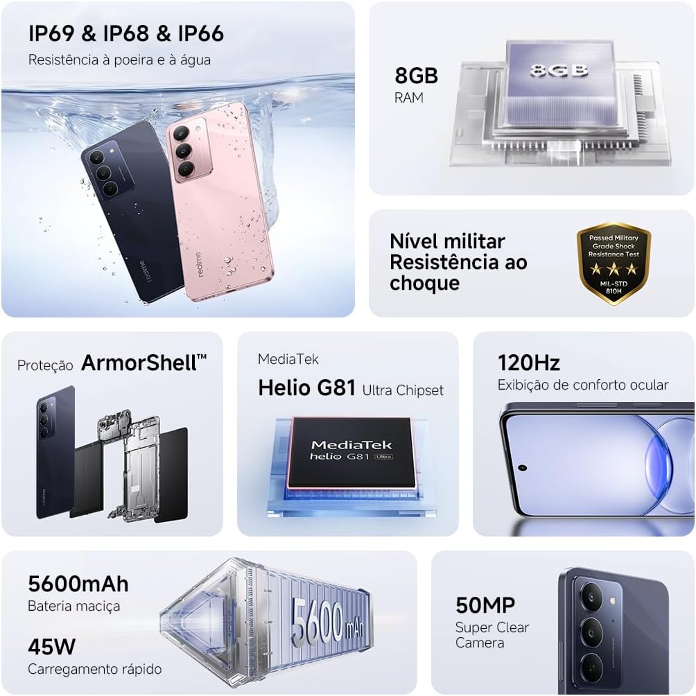 Smartphone Realme C75x 256GB 8GB RAM NFC IP69 - Azul