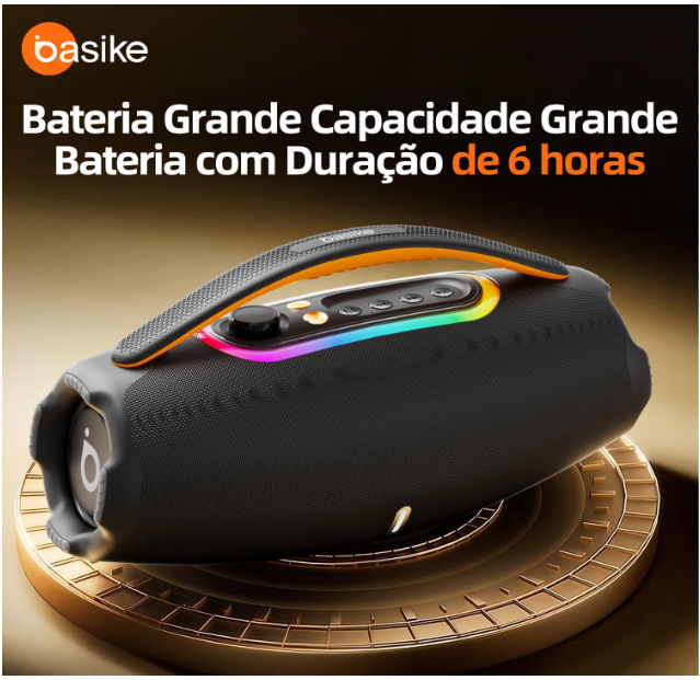 Caixa de Som Bluetooth 60w Boombox Basike BA RAD-172 Potente|Som 3D, Grave Forte e Bateria Duradoura