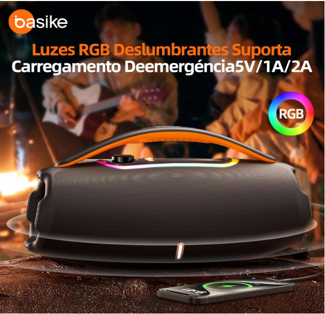 Caixa de Som Bluetooth 60w Boombox Basike BA RAD-172 Potente|Som 3D, Grave Forte e Bateria Duradoura