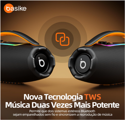 Caixa de Som Bluetooth 60w Boombox Basike BA RAD-172 Potente|Som 3D, Grave Forte e Bateria Duradoura
