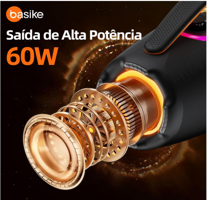 Caixa de Som Bluetooth 60w Boombox Basike BA RAD-172 Potente|Som 3D, Grave Forte e Bateria Duradoura