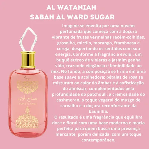 Perfume Al Wataniah Sabah Al Ward Sugar 100ml Original Importado - Fragrância Feminina Premium Árabe Eau de Parfum