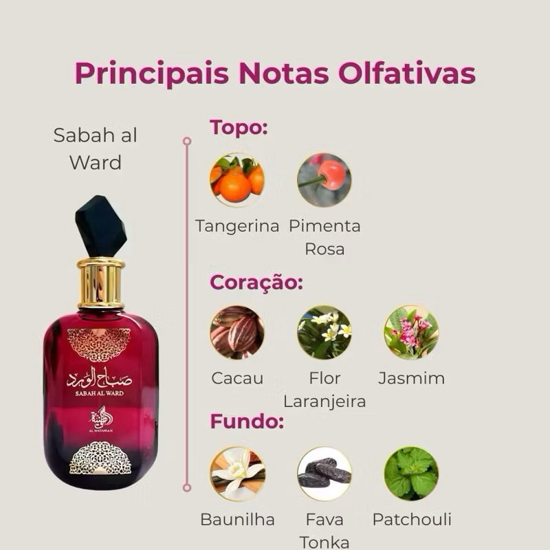 Perfume Al Wataniah Sabah Al Ward 100ml Original Importado - Fragrância Feminina Premium Árabe Eau de Parfum