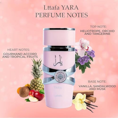 Perfume Lattafa Yara Rose 100ml Original Importado - Fragrância Feminina Premium Árabe Eau de Parfum
